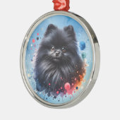 Zwarte pomeraanse waterverf illustratie metalen ornament (Links)