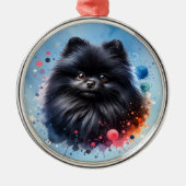 Zwarte pomeraanse waterverf illustratie metalen ornament (Voorkant)