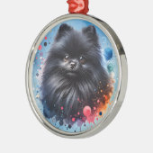 Zwarte pomeraanse waterverf illustratie metalen ornament (Links)