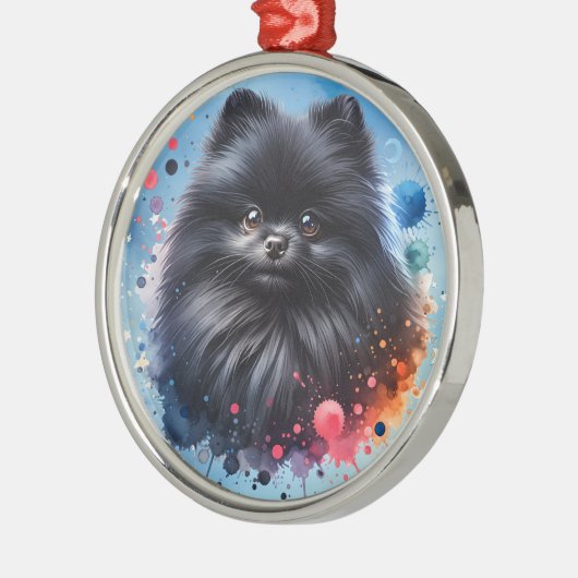 Zwarte pomeraanse waterverf illustratie metalen ornament (Links)