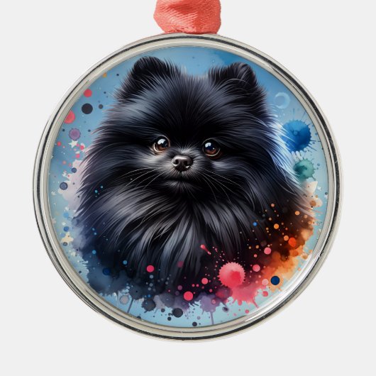 Zwarte pomeraanse waterverf illustratie metalen ornament (Voorkant)
