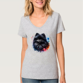 Zwarte pomeraanse waterverf illustratie t-shirt