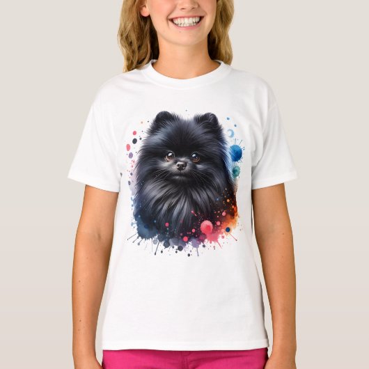 Zwarte pomeraanse waterverf illustratie t-shirt (Voorkant)