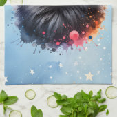 Zwarte pomeraanse waterverf illustratie theedoek (Gevouwen)