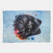 Zwarte pomeraanse waterverf illustratie theedoek (Horizontaal)