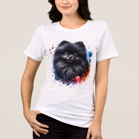 Zwarte pomeraanse waterverf illustratie Tri-Blend shirt (Voorkant)