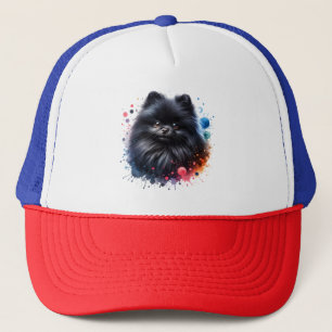 Zwarte pomeraanse waterverf illustratie trucker pet