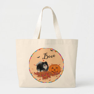 Zwarte Pomeranian Halloween Grote Tote Bag