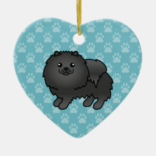 Zwarte Pomeranian Hond Cartoon Illustratie Op Blau Keramisch Ornament