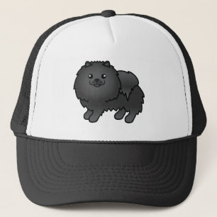 Zwarte Pomeranian Hond Cartoon Illustratie Trucker Pet