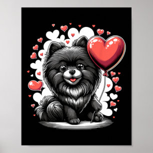 Zwarte Pomeranian hond Valentijnsdag hondenbezitte Poster