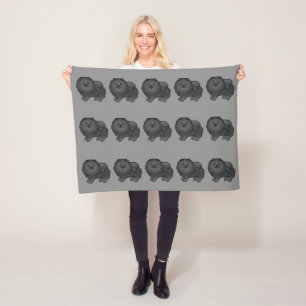 Zwarte Pomeranian Honden Patroon Op Grijs Fleece Deken