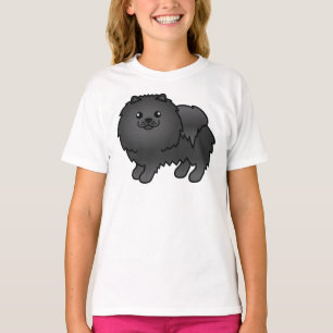 Zwarte Pomeranian Lieve Cartoon Hond T-shirt
