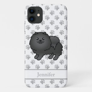 Zwarte Pomeranian Lieve Cartoonhond & Naam Case-Mate iPhone Case