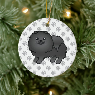 Zwarte Pomeranian Lieve Cartoonhond & Pootjes Keramisch Ornament
