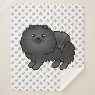 Zwarte Pomeranian Lieve Cartoonhond & Pootjes Sherpa Deken