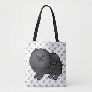 Zwarte Pomeranian Lieve Cartoonhond & Pootjes Tote Bag