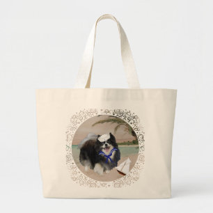 Zwarte Pomeranian met Zeilboot Grote Tote Bag