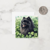 Zwarte Pomeranian St. Patrick's Day Notitiekaartje (Voorkant / Achterkant in situ)