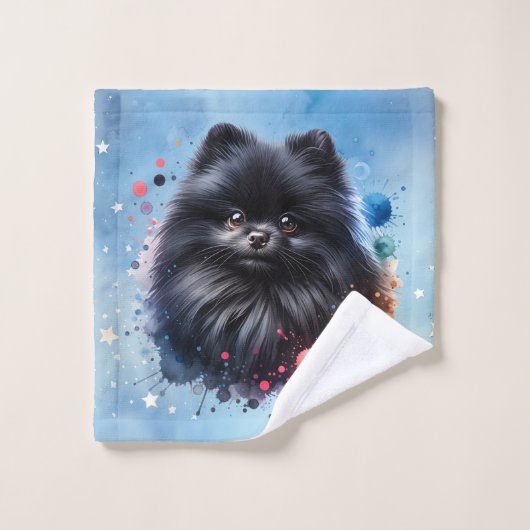 Zwarte Pomeranian Washandje (Wasdoekje)
