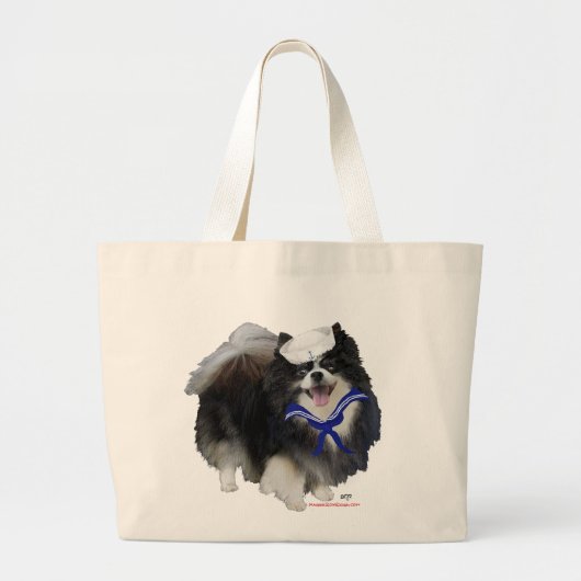 Zwarte Pomeranian Zeiler Grote Tote Bag (Voorkant)