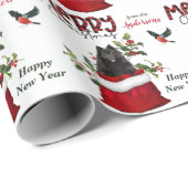 Zwarte pommeraanse hond in kerstcadeautas cadeaupapier (Rol Hoek)