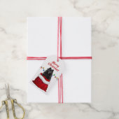 Zwarte pommeraanse hond in Santa Bag Cadeaulabel (Met Touw)