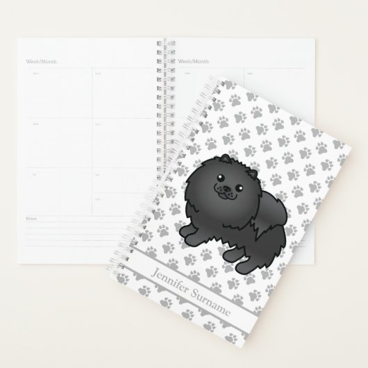 Zwarte Pommeren Cute Cartoon Dog & Custom Text Planner (Display)
