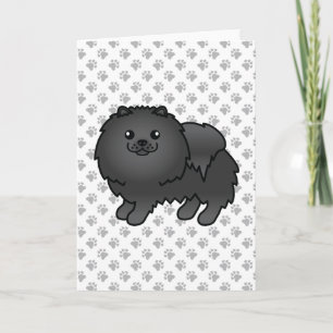 Zwarte Pommeren Cute Cartoon Dog & Paws Kaart