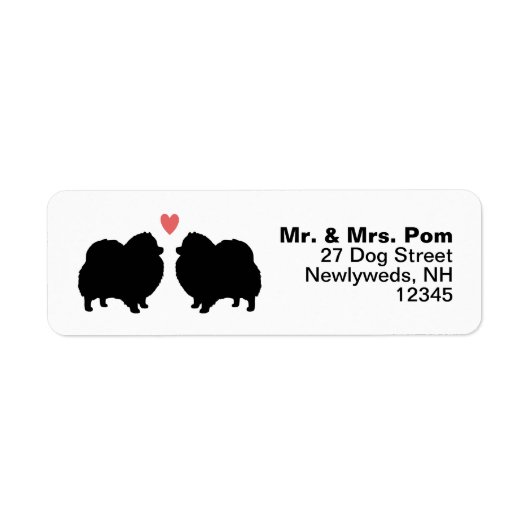 Zwarte Pommeren Dog Silhouettes met hart Etiket (Voorkant)