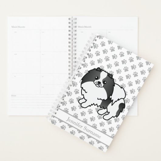 Zwarte Pommeren met parti-kleuren en aangepaste te Planner (Display)