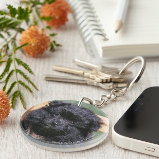 Zwarte Pommeren Puppy Sleutelhanger (Voorkant Rechts)