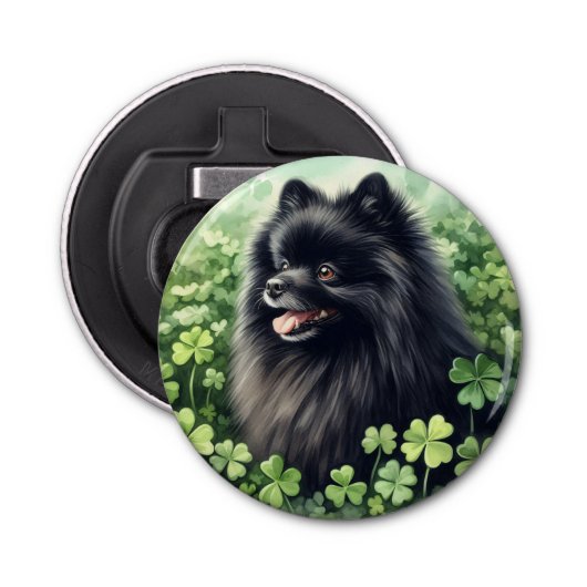 Zwarte Pommeren St Patricks Day Button Flesopener (Voorkant)