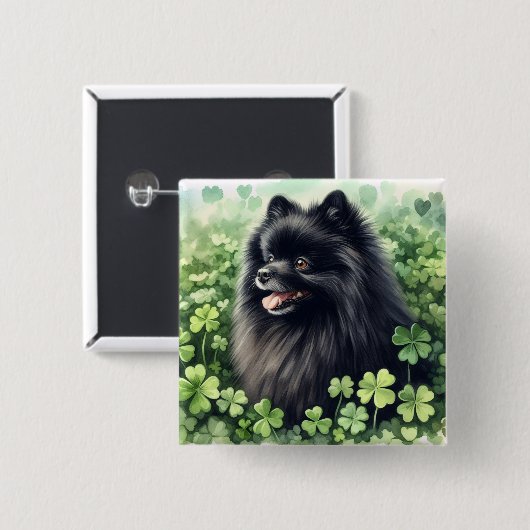 Zwarte Pommeren St Patricks Day Vierkante Button 5,1 Cm (Voorkant /achterkant)