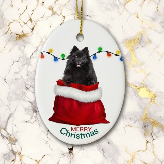 Zwarte pommerse hond in de kerstmis van Gift Bag Keramisch Ornament