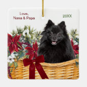 Zwarte Pommerse Poinsettia Kerstmand Keramisch Ornament (Achterkant)