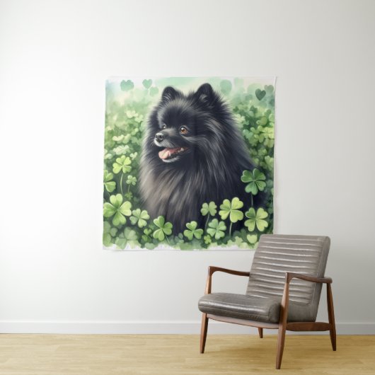 Zwarte Pommerse Waterverf St Patricks Day Wandkleed (In situ)