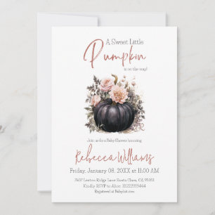 Zwarte Pompoen Blush Roze Bloemen Herfst Baby show Kaart