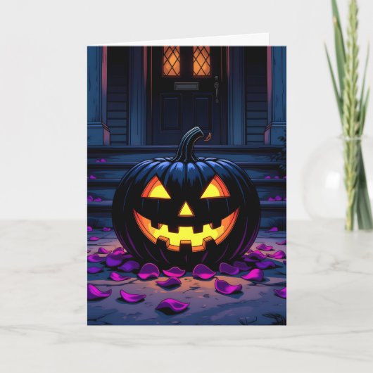 Zwarte pompoen Halloween kleurplaat binnen Kaart (Voorkant)