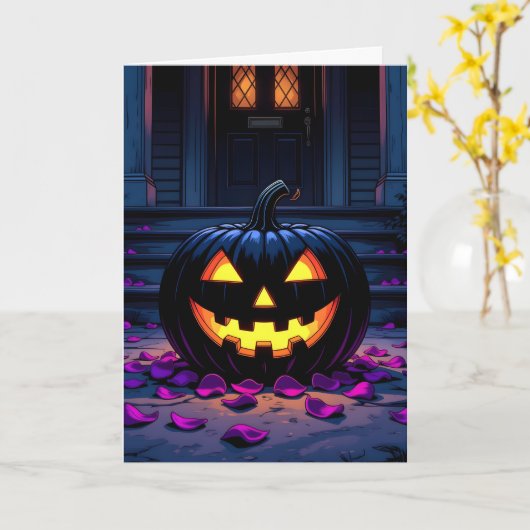 Zwarte pompoen Halloween kleurplaat binnen Kaart (Gele Bloem)
