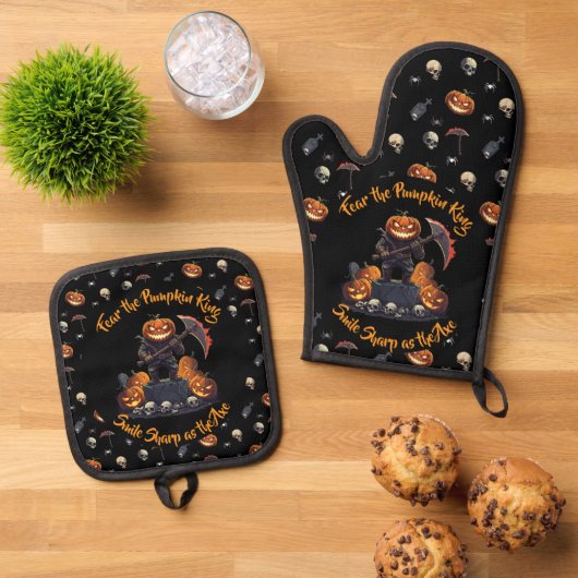 🖤 Zwarte Pompoen King Oven Mitt Set 🎃 (Top down)