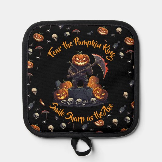 🖤 Zwarte Pompoen King Oven Mitt Set 🎃 Pannenlap (Voorkant)