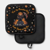 🖤 Zwarte Pompoen King Oven Mitt Set 🎃 Pannenlap (Voorkant / Achterkant)