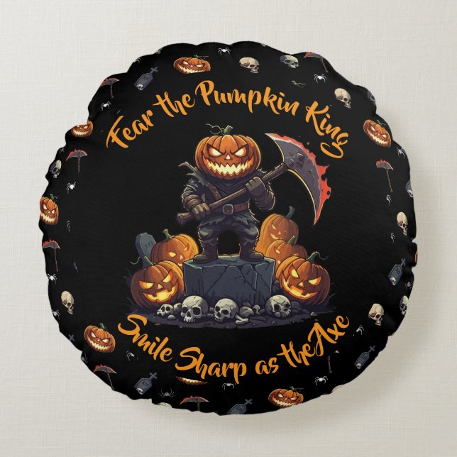 🖤 Zwarte pompoen King Sierkussen 🎃 Rond Kussen (Voorkant)