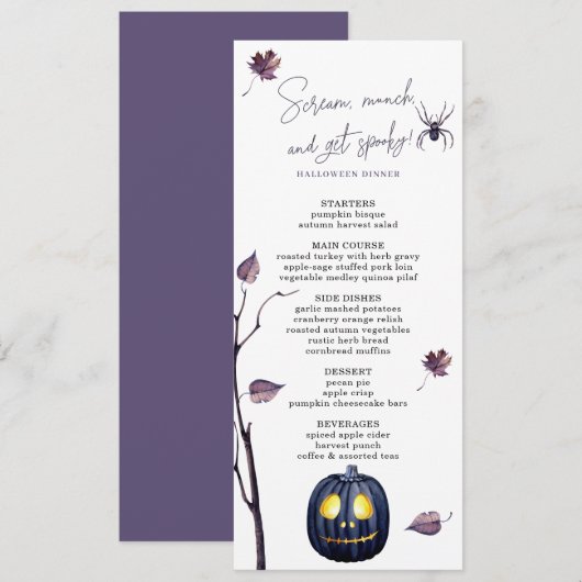 Zwarte Pompoen & Spin Halloween Herfst Elegant Menu (Voorkant / Achterkant)