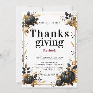 Zwarte Pompoen Thanksgiving Potluck Diner Kaart