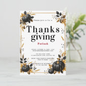 Zwarte Pompoen Thanksgiving Potluck Diner Kaart (Staand voorkant)