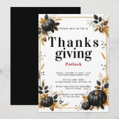 Zwarte Pompoen Thanksgiving Potluck Diner Kaart (Voorkant / Achterkant)