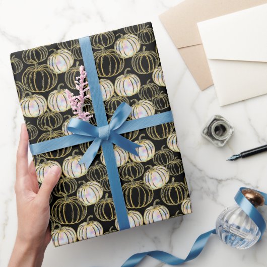 Zwarte pompoenen Halloween met faux glitter Cadeaupapier (Geschenken)