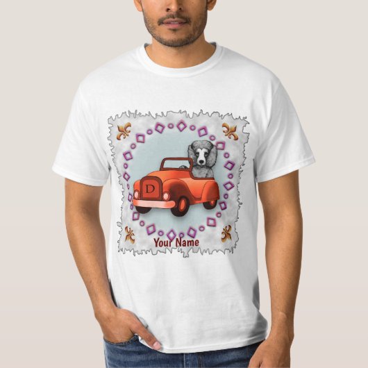 Zwarte Poodle Bestuurt Auto T-Shirt (Voorkant)